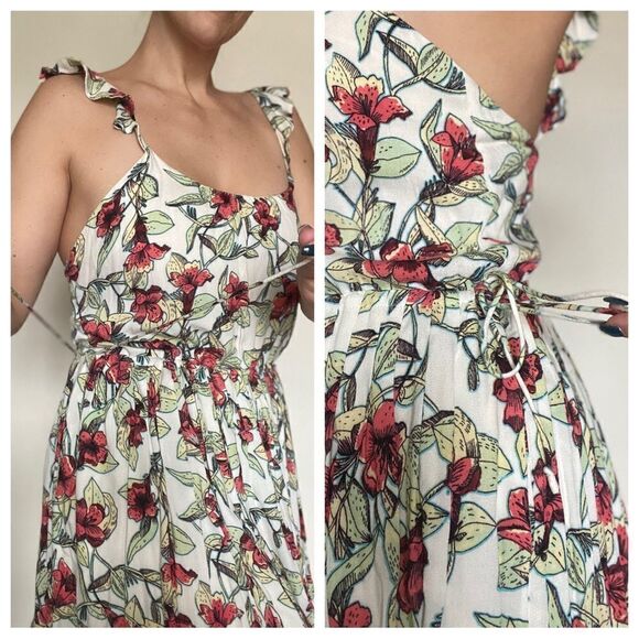 Free People Ruffle Floral Mini Dress Pockets Bohemian XS Oversized - Picture 5 of 11